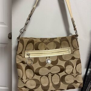 Coach Canvas Shoulder Bag in Beige and Brown